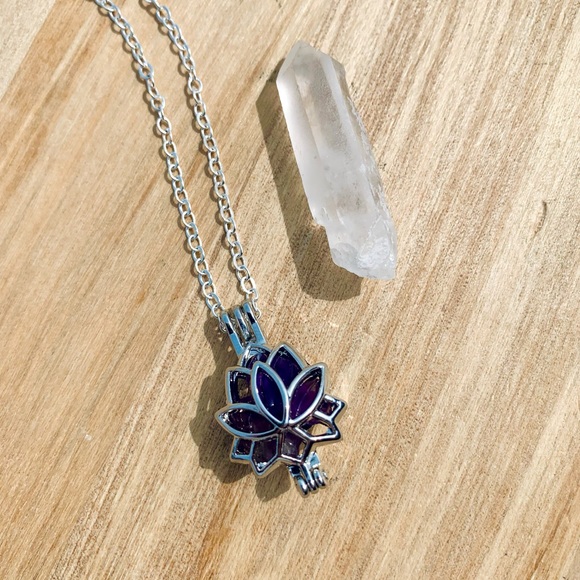 Amethyst Lotus Flower Caged Necklace - Picture 6 of 7